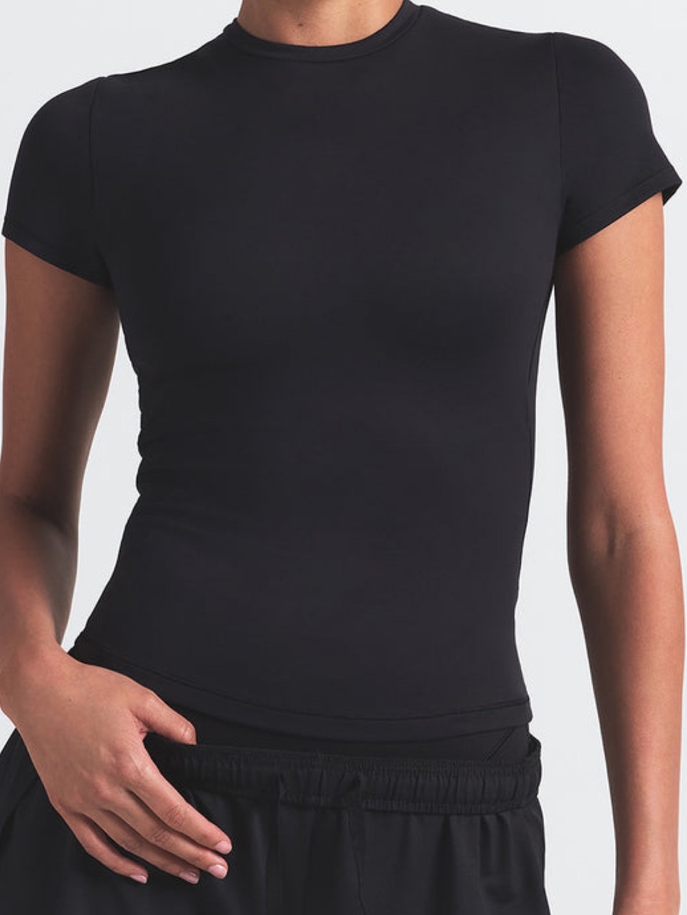 NikeSKIMS Matte baby tee padded Obsidian black M NWT (SK0258) - Picture 2 of 5